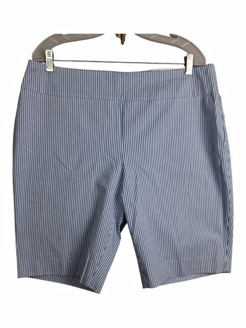 NWT Crown Ivy Ashley Bermuda Shorts Womens 16 Blue White Stripe Pull On Stretch